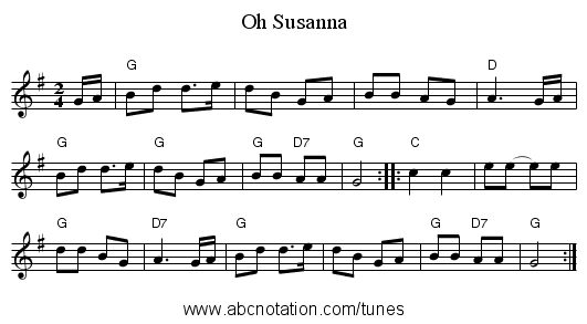 Oh Susanna - staff notation