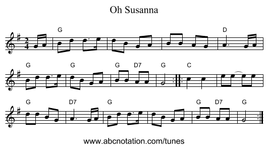 Oh Susanna - staff notation