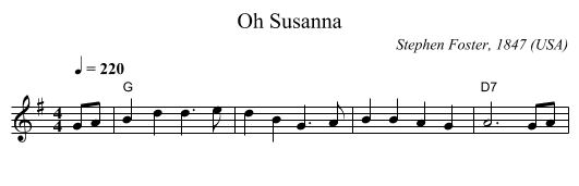 Oh Susanna - staff notation