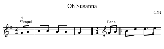 Oh Susanna - staff notation