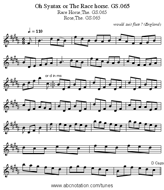 Oh Syntax or The Race horse. GS.065 - staff notation