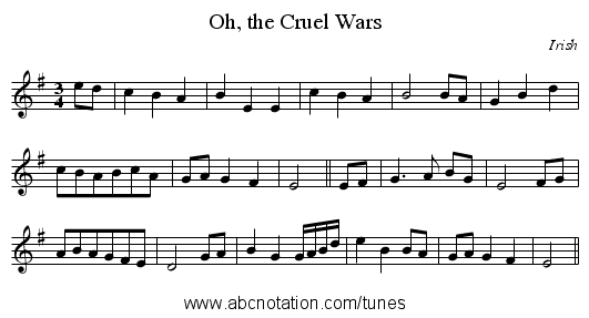 Oh, the Cruel Wars - staff notation