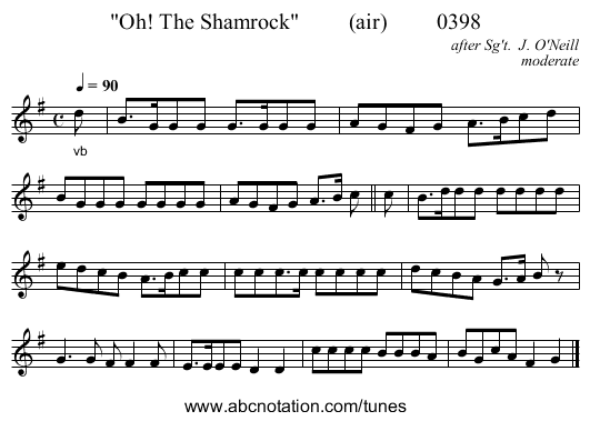 Oh! The Shamrock (air) 0398 - staff notation
