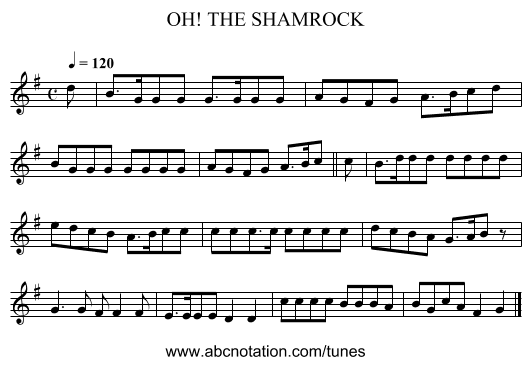 OH! THE SHAMROCK - staff notation