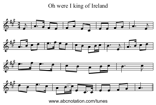 Oh were I king of Ireland - staff notation