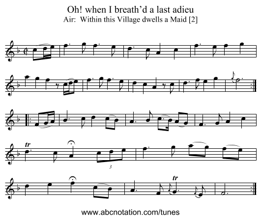 Oh! when I breath’d a last adieu - staff notation
