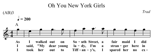 Oh You New York Girls - staff notation