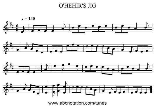 O'HEHIR'S JIG - staff notation