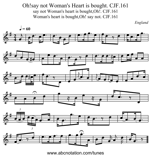 Oh!say not Woman's Heart is bought. CJF.161 - staff notation