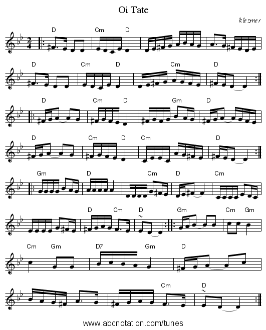 Oi Tate - staff notation