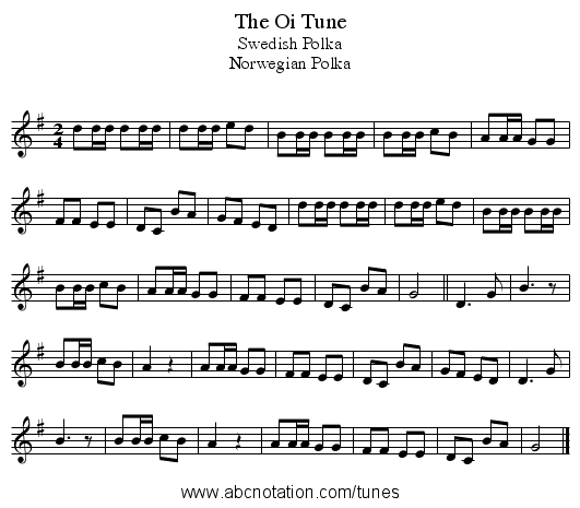Oi Tune, The - staff notation