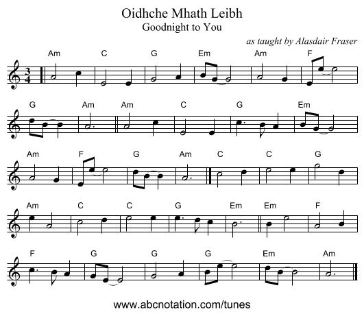 Oidhche Mhath Leibh - staff notation