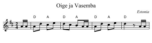 Oige ja Vasemba - staff notation