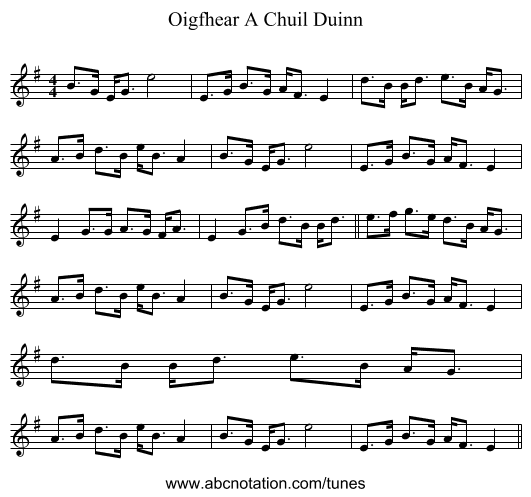 Oigfhear A Chuil Duinn - staff notation