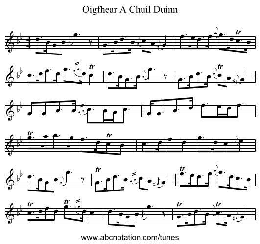 Oigfhear A Chuil Duinn - staff notation
