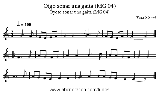 Oigo sonar una gaita (MG 04) - staff notation