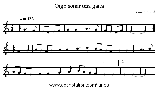 Oigo sonar una gaita - staff notation