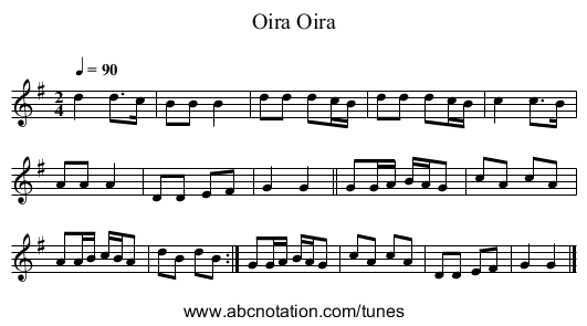 Oira Oira - staff notation