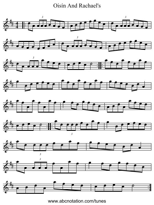 Oisín And Rachael's - staff notation