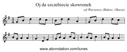 Oj da szczebiecie skowronek - staff notation