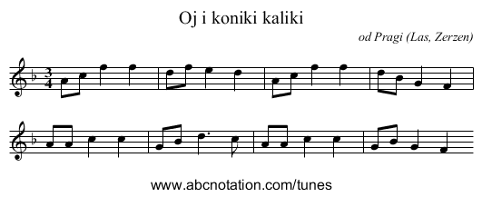 Oj i koniki kaliki - staff notation
