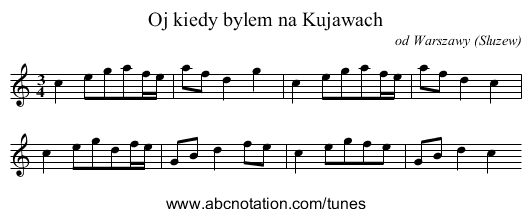 Oj kiedy bylem na Kujawach - staff notation