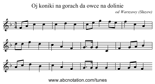 Oj koniki na gorach da owce na dolinie - staff notation