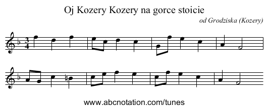 Oj Kozery Kozery na gorce stoicie - staff notation