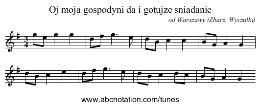 Oj moja gospodyni da i gotujze sniadanie - staff notation