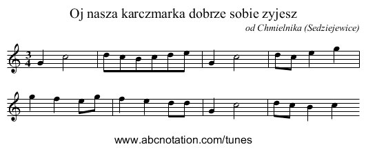 Oj nasza karczmarka dobrze sobie zyjesz - staff notation