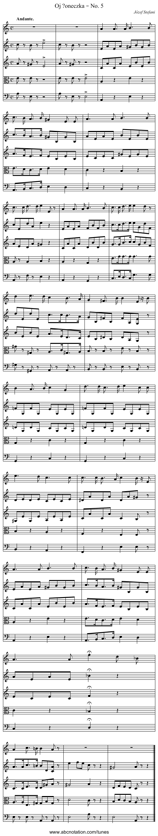 Oj ?oneczka – No. 5 - staff notation