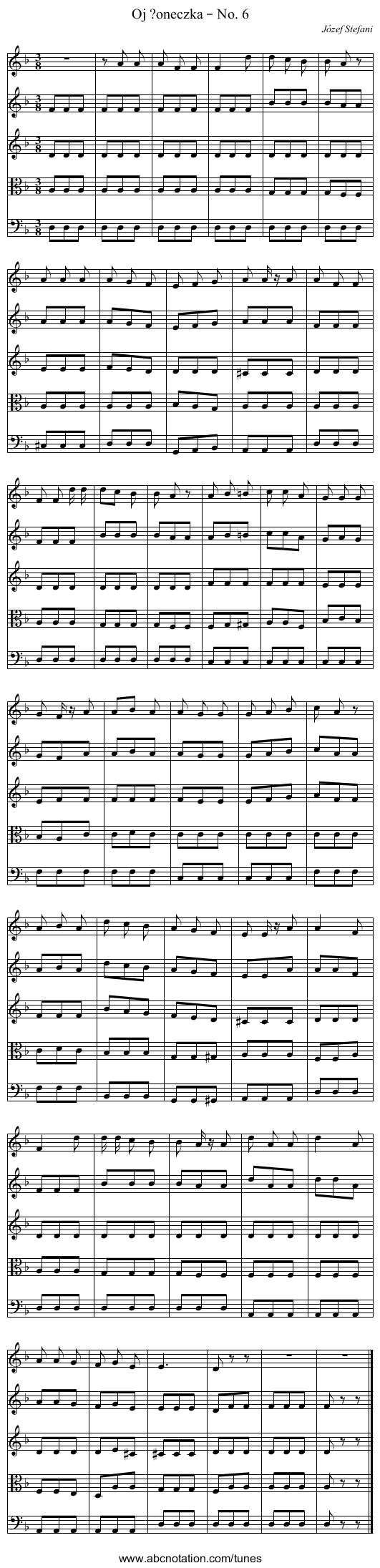 Oj ?oneczka – No. 6 - staff notation