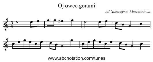 Oj owce gorami - staff notation