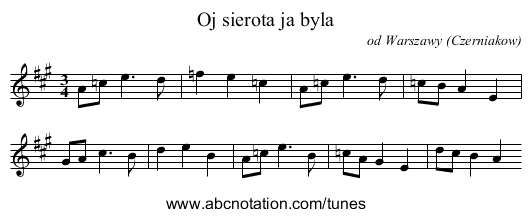 Oj sierota ja byla - staff notation