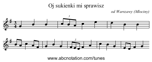 Oj sukienki mi sprawisz - staff notation