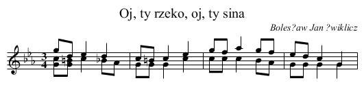 Oj, ty rzeko, oj, ty sina - staff notation