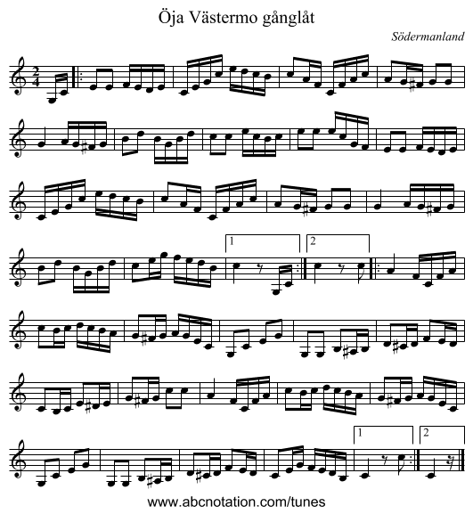 Öja Västermo gånglåt - staff notation