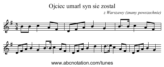 Ojciec umarl syn sie zostal - staff notation