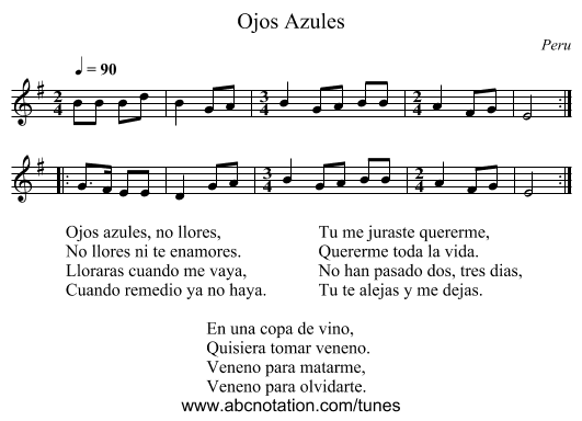 Ojos Azules - staff notation