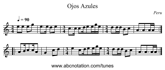 Ojos Azules - staff notation