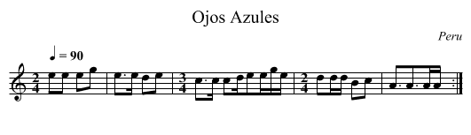 Ojos Azules - staff notation