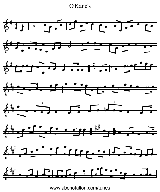 O'Kane's - staff notation