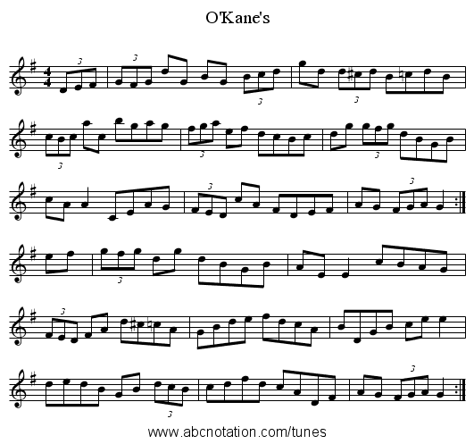 O'Kane's - staff notation