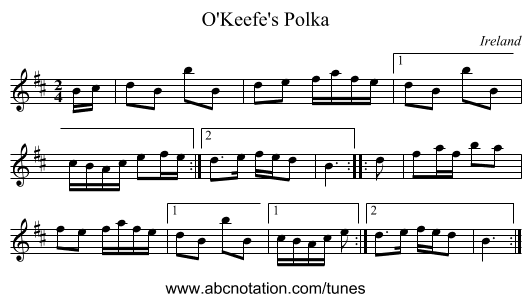 O'Keefe's Polka - staff notation