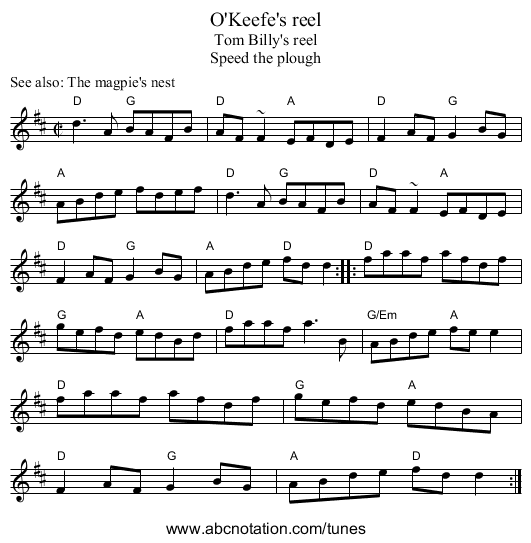 O'Keefe's reel - staff notation