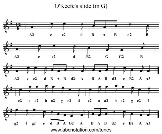 O'Keefe's slide (in G) - staff notation