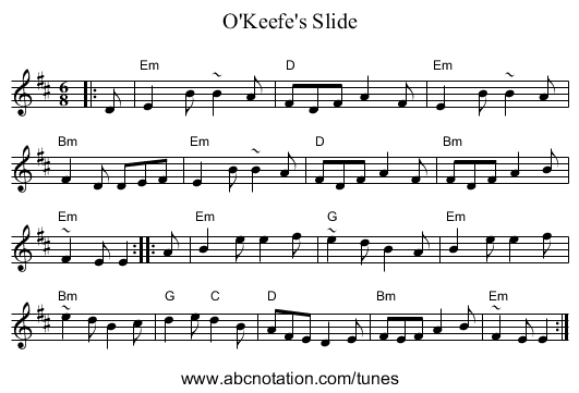 O'Keefe's Slide - staff notation