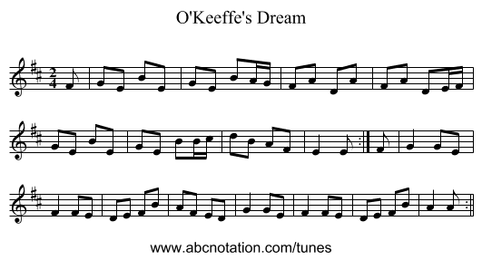 O'Keeffe's Dream - staff notation