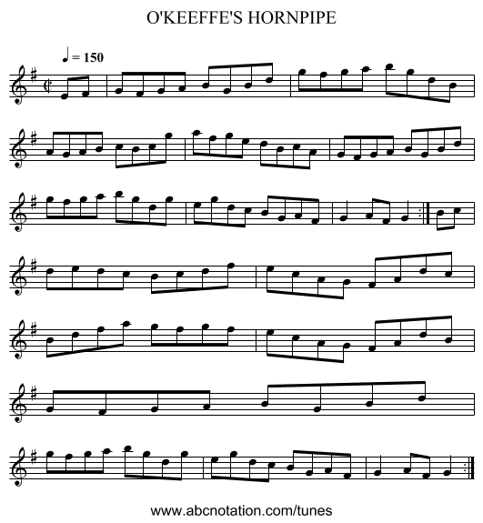 O'KEEFFE'S HORNPIPE - staff notation