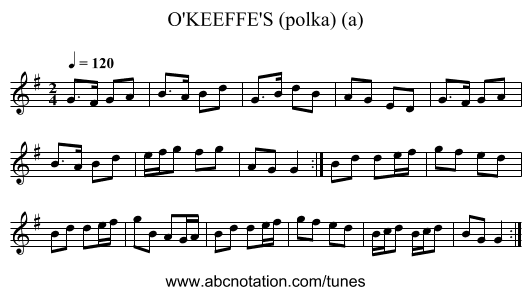 O'KEEFFE'S (polka) (a) - staff notation